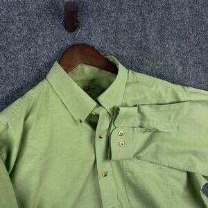 LL Bean Mens Regular Fit Button Down‎ Long Sleeve Green Cotton Shirt